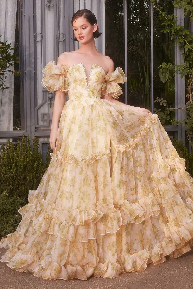 Strapless Floral Printed A-Line Gown by Andrea and Leo A1430 - Special Occasion
