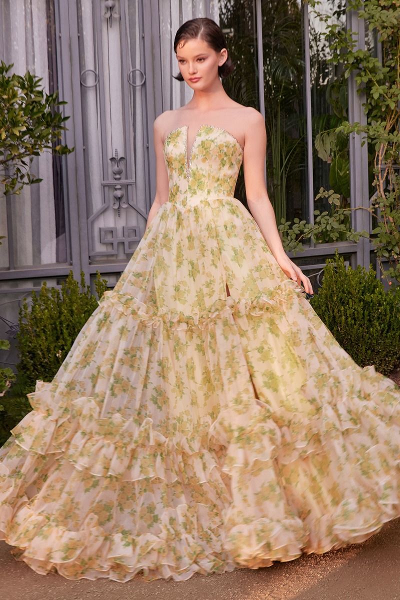 Strapless Floral Printed A-Line Gown by Andrea and Leo A1430 - Special Occasion