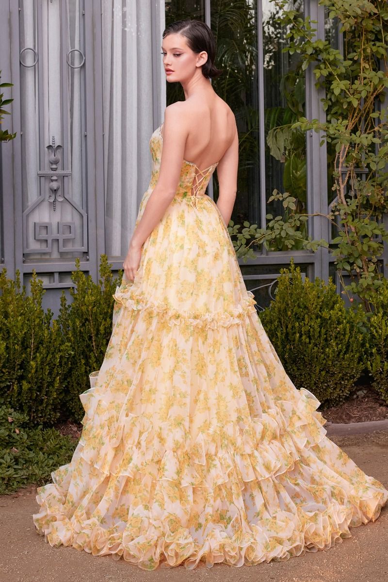 Strapless Floral Printed A-Line Gown by Andrea and Leo A1430 - Special Occasion