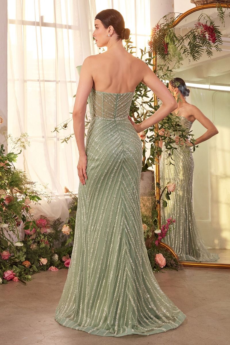 Pearl Beaded Tulle Leg Slit Gown by Andrea and Leo A1436 - Special Occasion/Curves