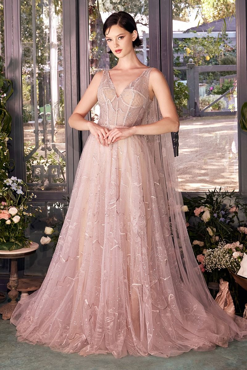 Embroidery V-Neckline A-Line Gown by Andrea and Leo A1459 - Special Oc Ariststyles Embroidery V-Neckline A-Line Gown by Andrea and Leo A1459 - Special Oc Ariststyles