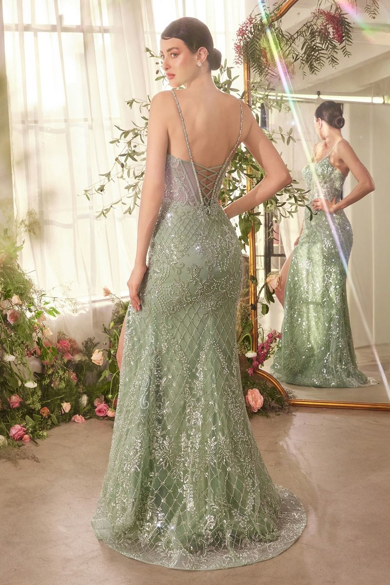 Embellished Beaded Neckline Leg Slit Gown by Andrea and Leo A1470 - Special Occasion