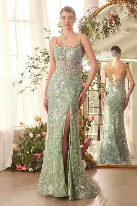 Embellished Beaded Neckline Leg Slit Gown by Andrea and Leo A1470 - Special Occasion
