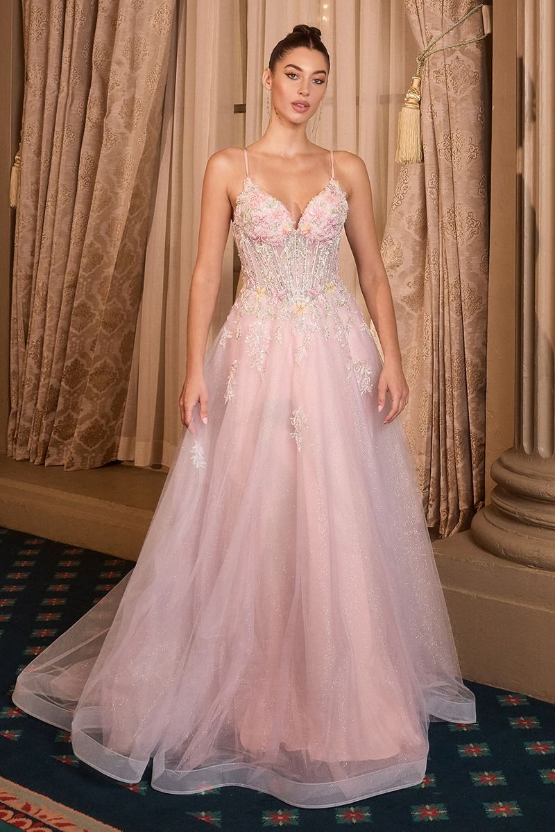 Glitter Deep V-Neckline A-Line Gown by Andrea and Leo A1477 - Special Occasion