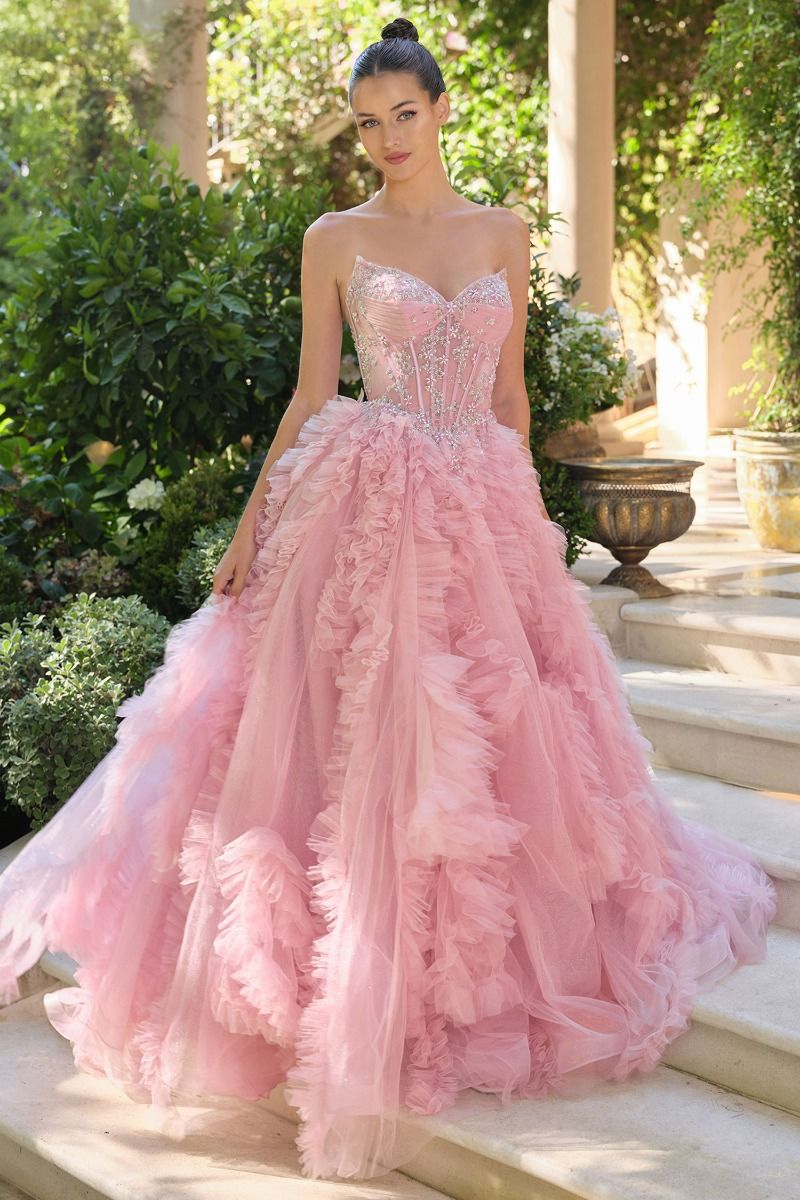 layered tulle ruffle dress White Tiered A-line Strapless Prom Dresses, Party With Ruffles, MP802 MATERIAL POLYESTER Evening Gowns Layered Tulle Skirt