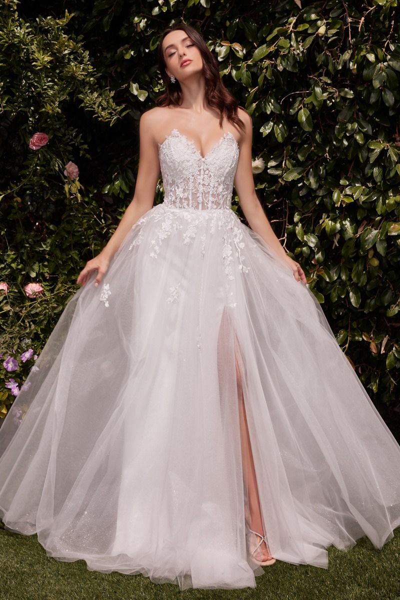 Strapless A-Line Lace & Tulle Bridal Dress by Ladivine C148W