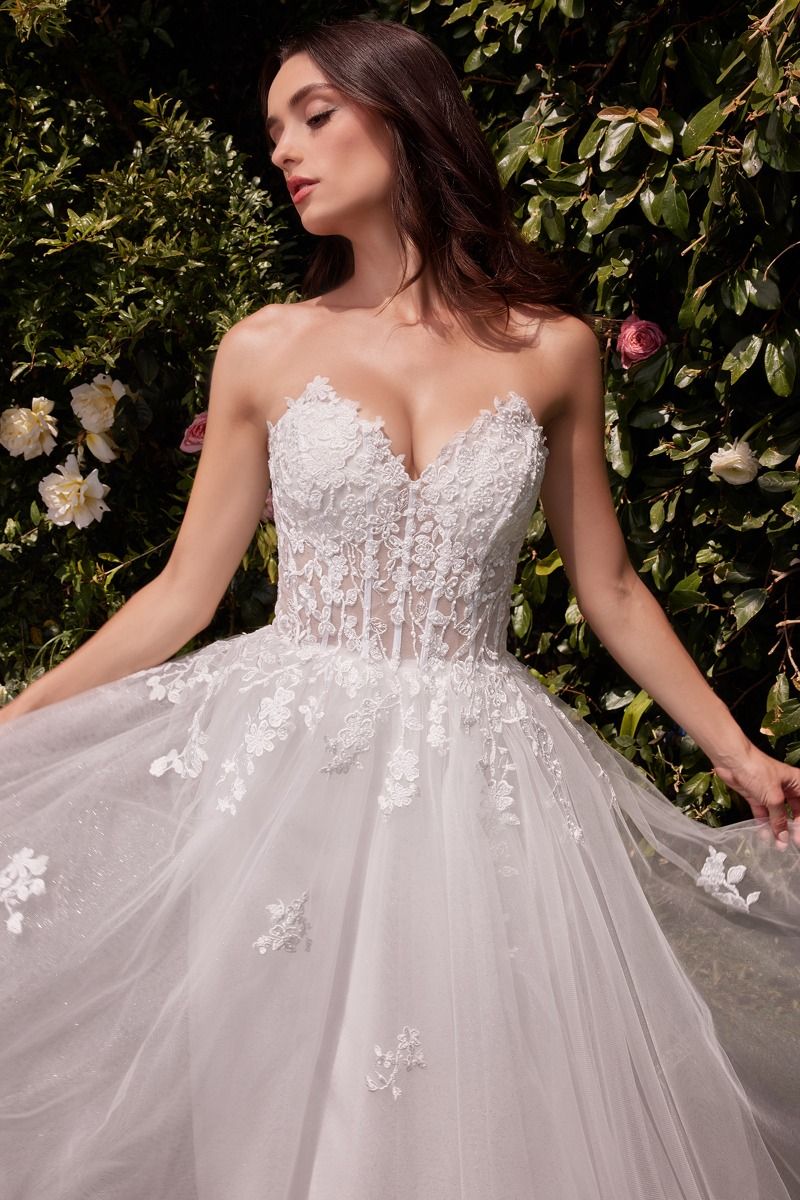 Strapless A-Line Lace & Tulle Bridal Dress by Ladivine C148W