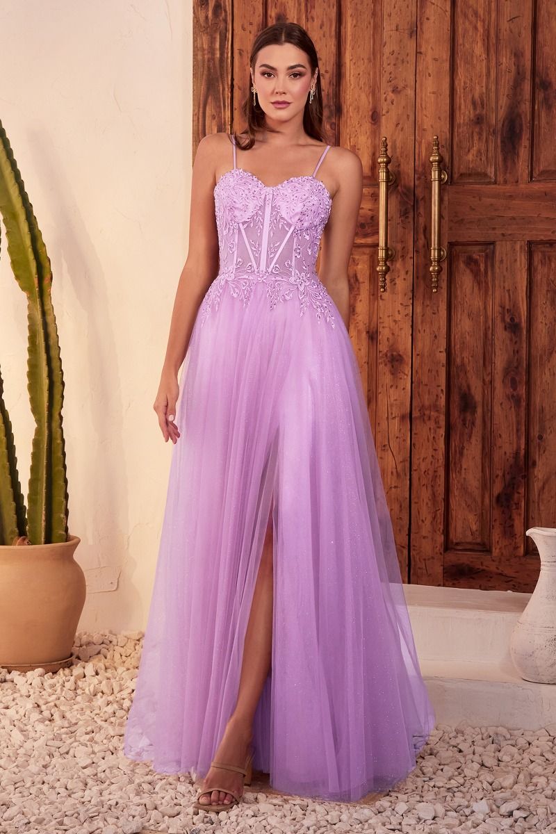 Layered Tulle A-Line Leg Slit Gown by Cinderella Divine C150 - Special Occasion
