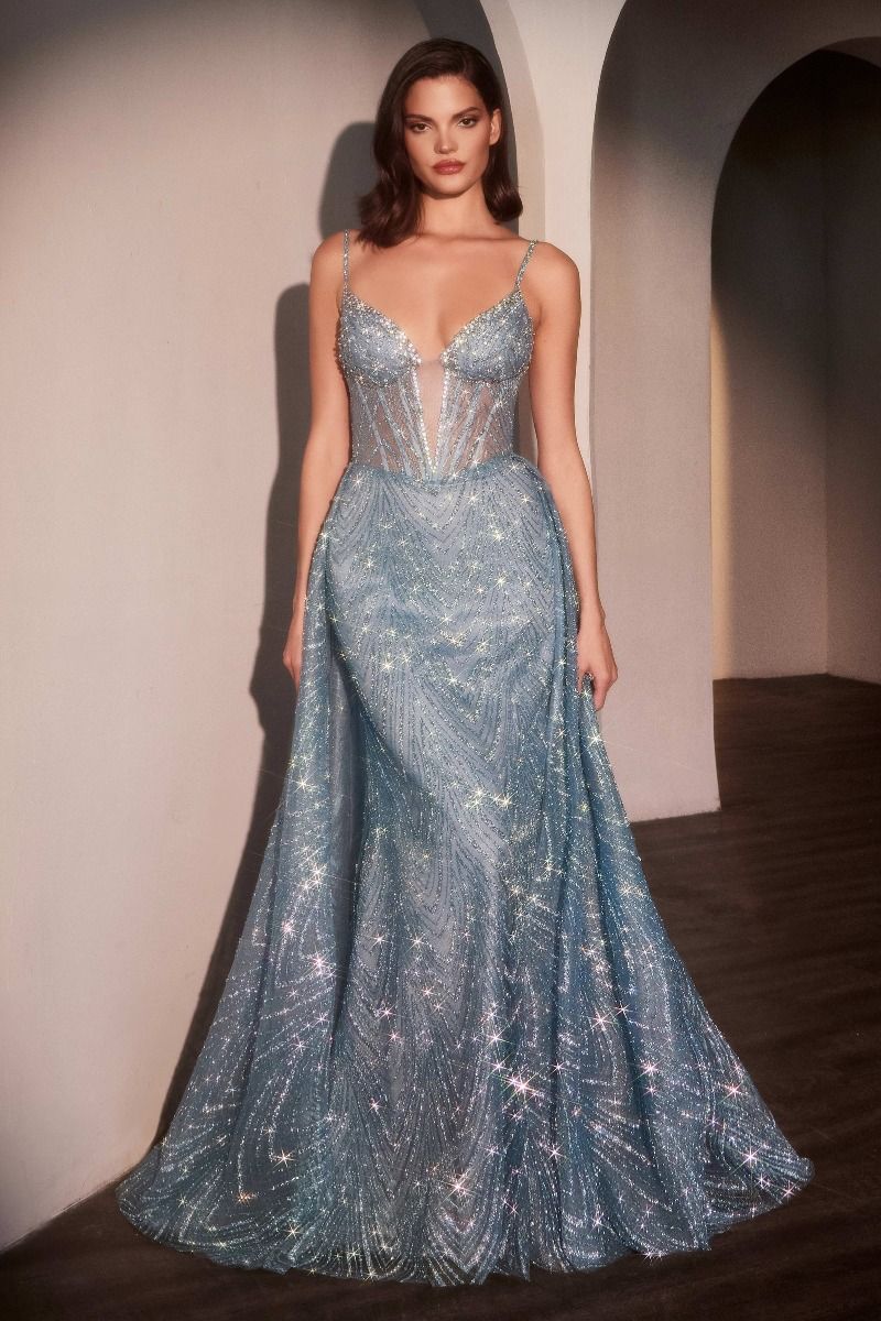 Glitter Printed Layered Tulle Gown By Ladivine C167 - Women Evening Formal Gown - Special Occasion