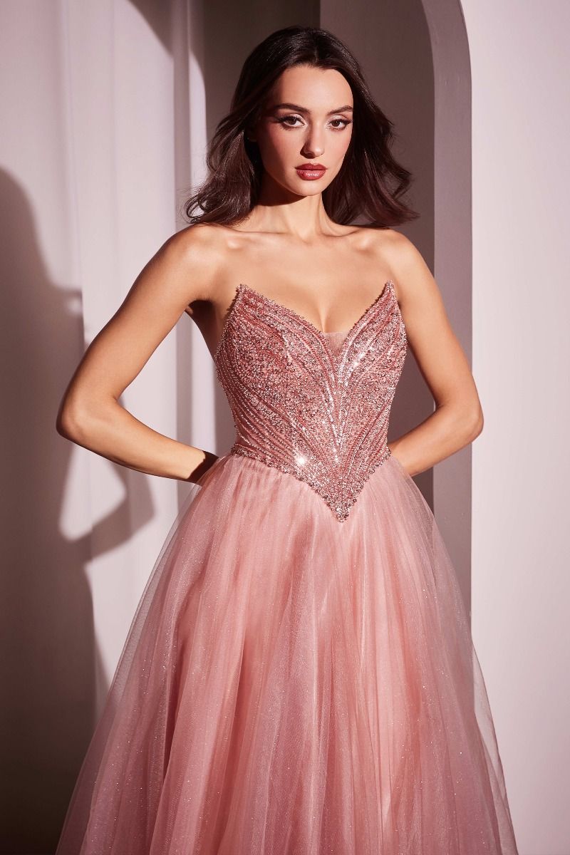 Strapless Pointed Neckline Gown By Ladivine CC415 - Women Evening Formal Gown - Special Occasion