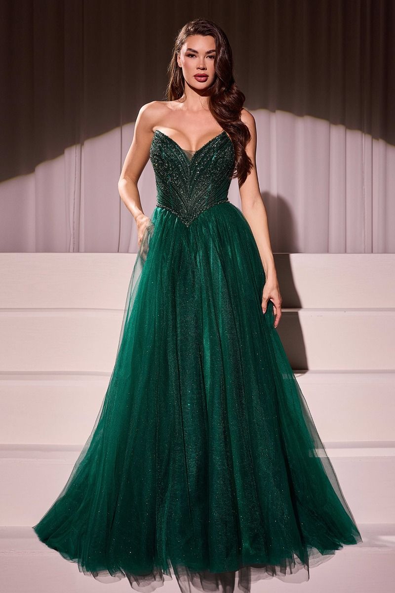 Strapless Pointed Neckline Gown By Ladivine CC415 - Women Evening Formal Gown - Special Occasion