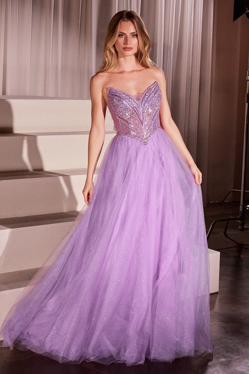 Strapless Pointed Neckline Gown By Ladivine CC415 - Women Evening Formal Gown - Special Occasion