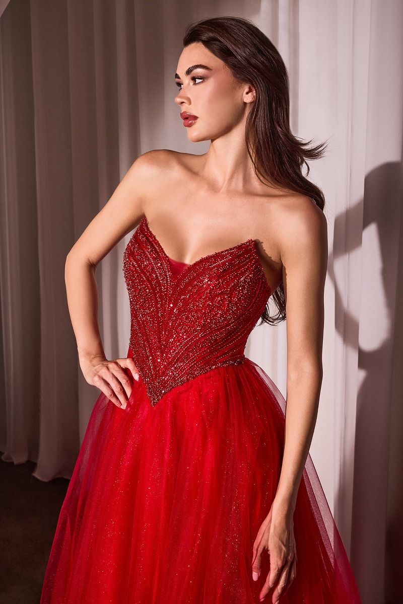 Strapless Pointed Neckline Gown By Ladivine CC415 - Women Evening Formal Gown - Special Occasion