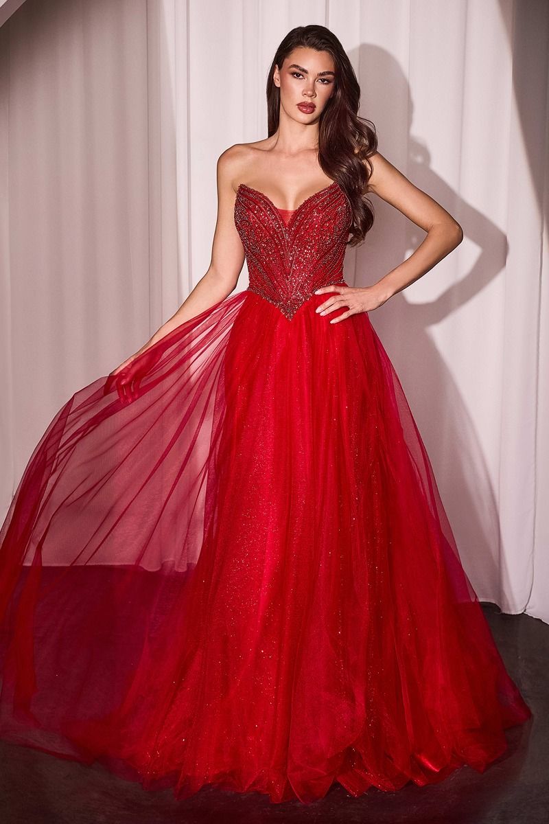 Strapless Pointed Neckline Gown By Ladivine CC415 - Women Evening Formal Gown - Special Occasion