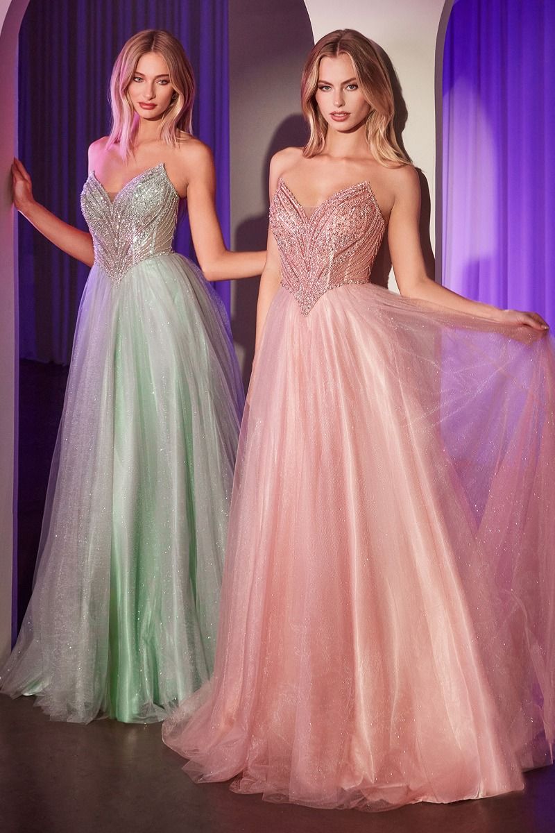 Strapless Pointed Neckline Gown By Ladivine CC415 - Women Evening Formal Gown - Special Occasion