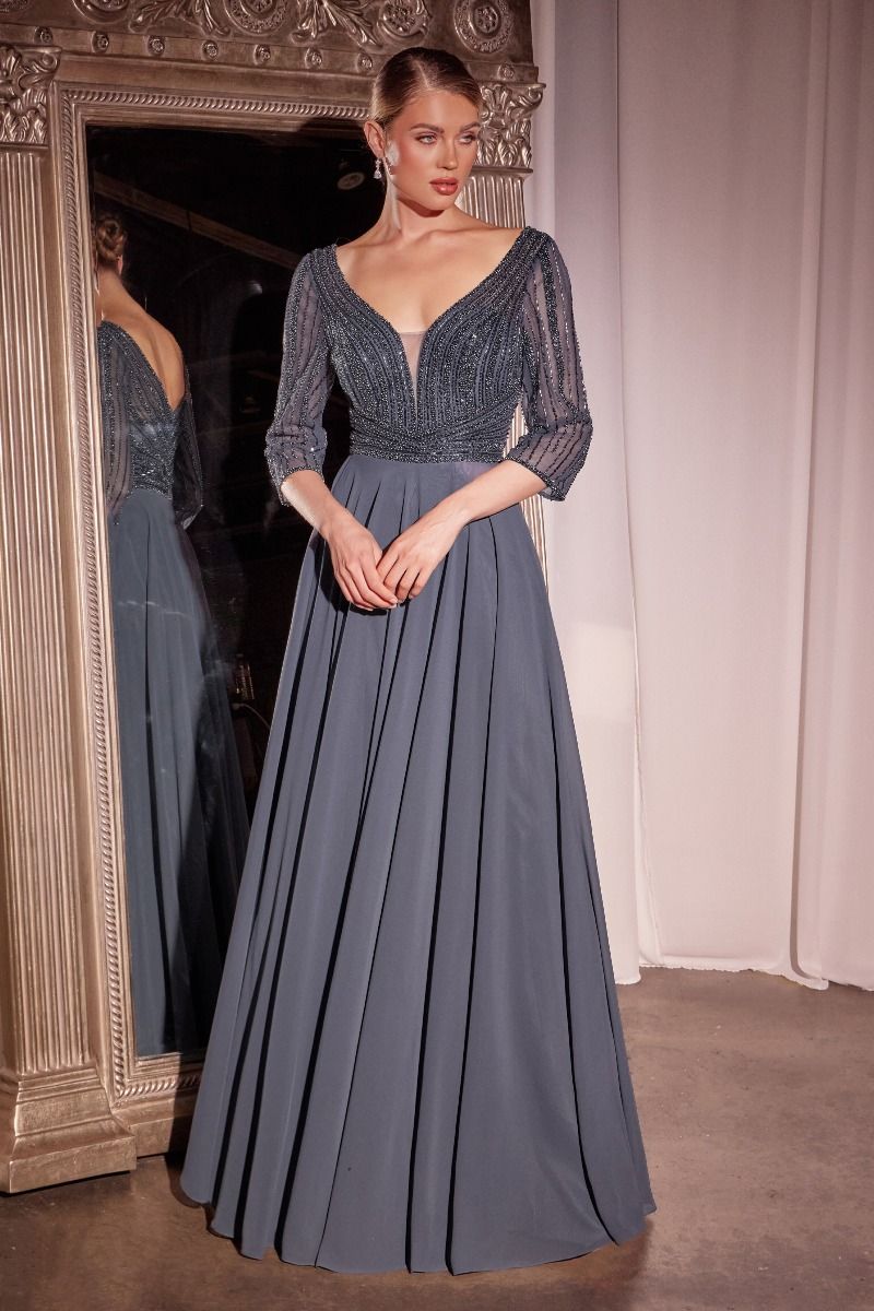 Embellished Chiffon V-Neckline Gown By Ladivine CC446 - Women Evening Formal Gown - Special Occasion/Curves