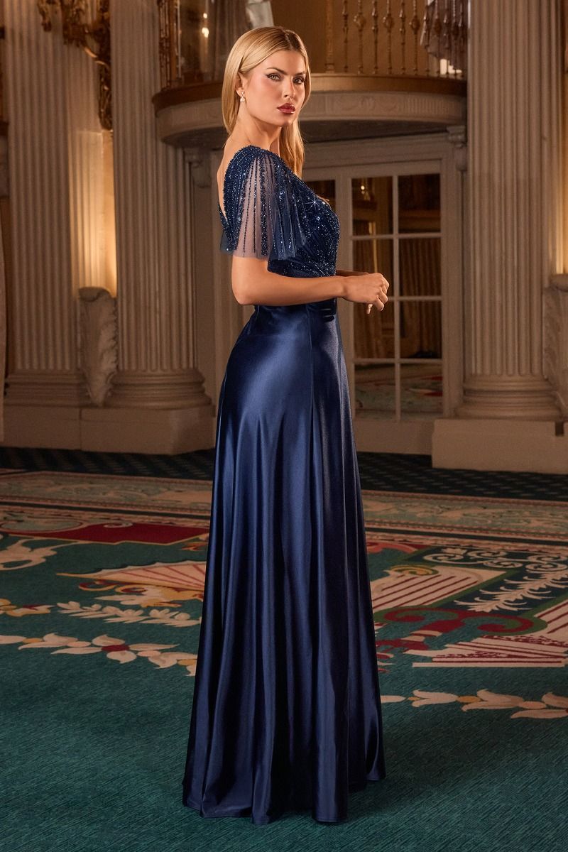 Satin V-Neckline A-Line Gown by Cinderella Divine CC447 - Special Occasion