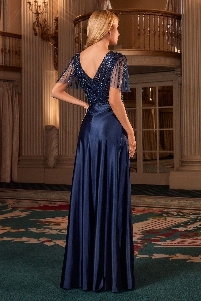 Satin V-Neckline A-Line Gown by Cinderella Divine CC447 - Special Occasion