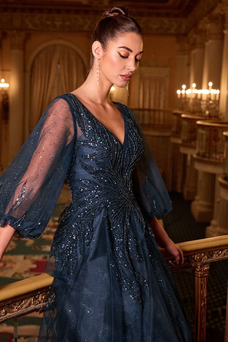 Embellished Layered Tulle A-Line Gown by Cinderella Divine CD0101 - Special Occasion/Curves