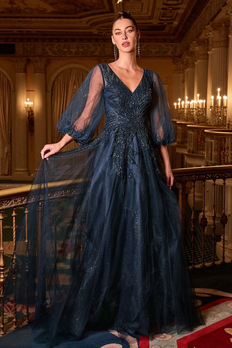 Embellished Layered Tulle A-Line Gown by Cinderella Divine CD0101 - Special Occasion/Curves