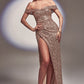 Off the Shoulder Sequin Slit Gown By Ladivine CD260 - Women Evening Formal Gown - Special Occasion