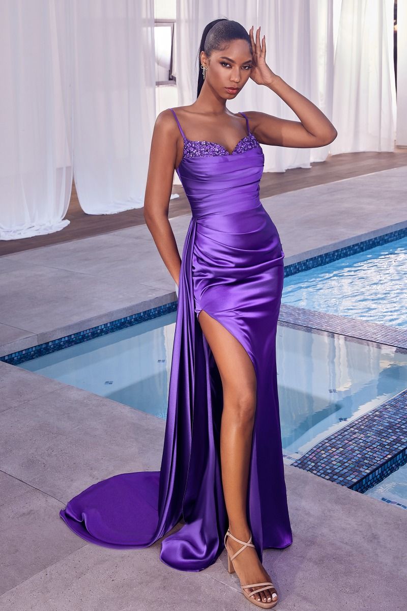 satin sweetheart dress Satin Sweetheart Neckline Sheath Gown by Cinderella Divine CD340