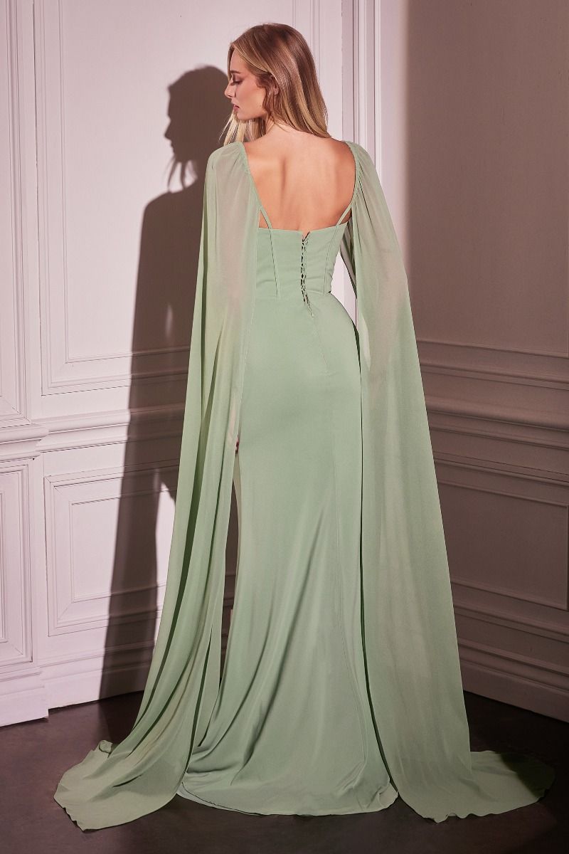 Chiffon Straight Neckline Sheath Gown by Cinderella Divine CD356 - Special Occasion/Curves