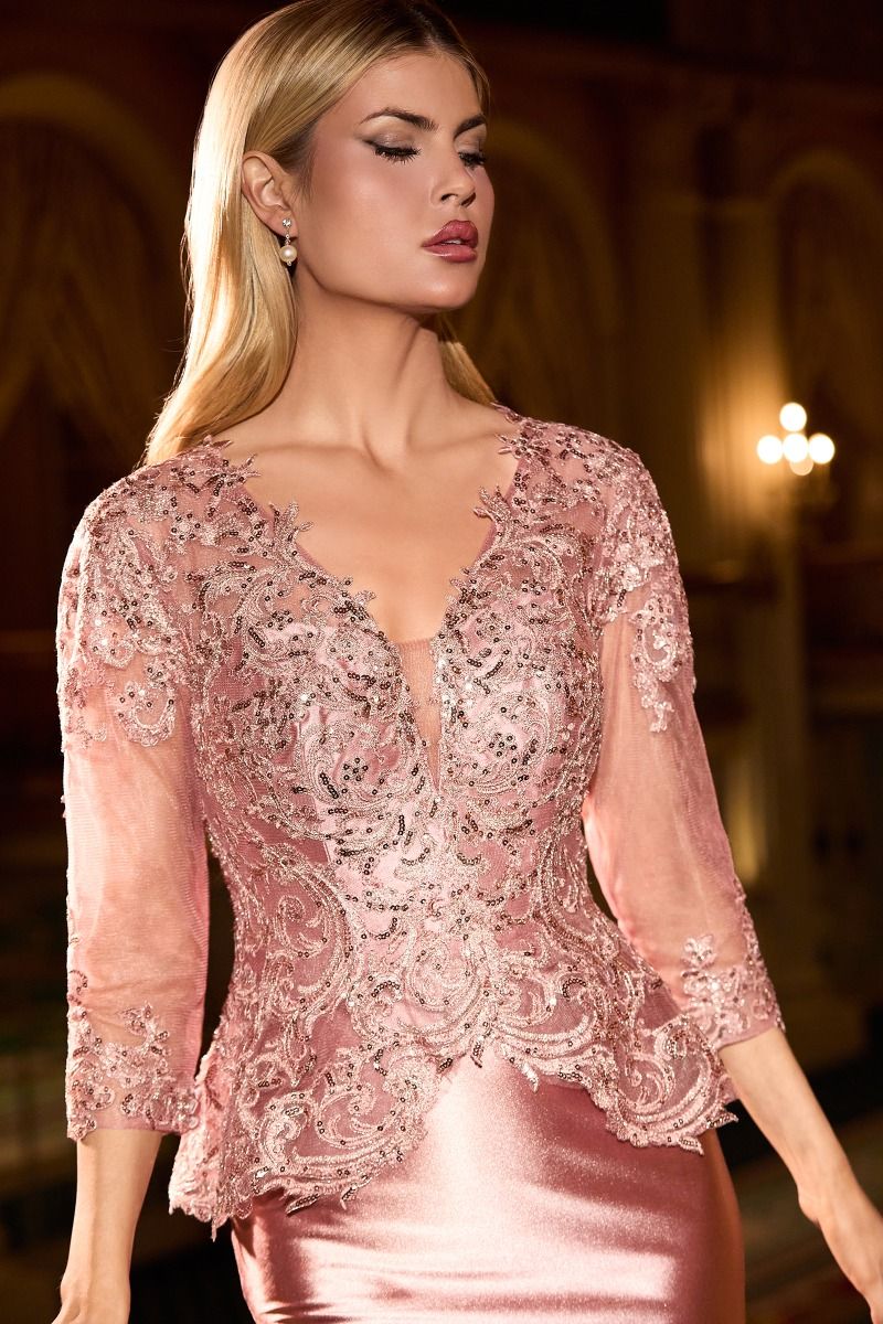 Deep V-Neckline Sheath Gown By Ladivine CD720 - Women Evening Formal Gown - Special Occasion/Curves