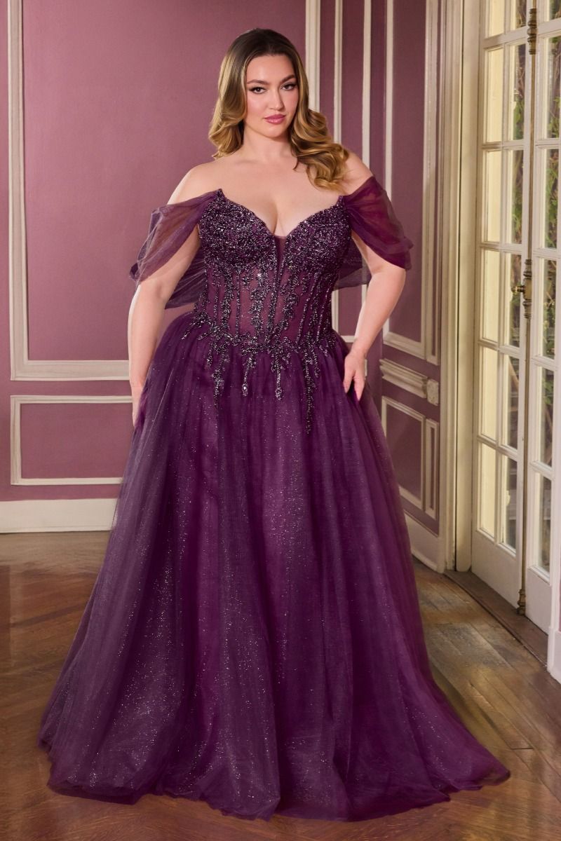 Off Shoulder Sweetheart Neckline Gown By Ladivine CD721C - Women Evening Formal Gown - Curves