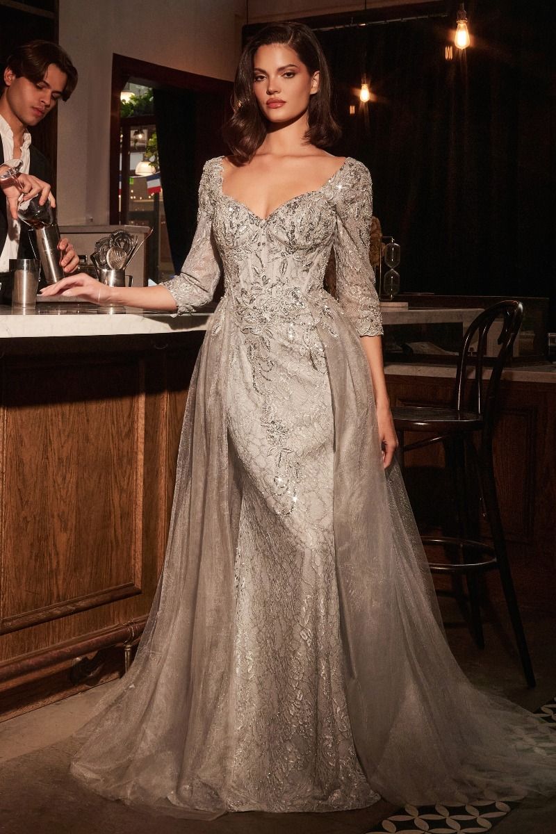 Embellished Queen Anne Neckline Gown by Ladivine CD749 - Women Evening Formal Gown - Special Occasion/Curves Black-Nude / 8 Embellished Queen Anne Neckline Gown by Ladivine CD749 - Women Evening Formal Gown - Special Occasion/Curves Black-Nude / 8