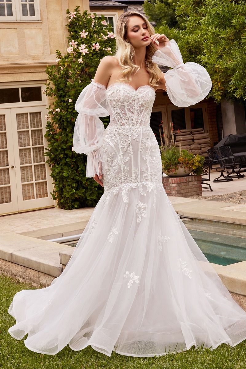 Robe de mariée sirène sans bretelles avec manches amovibles par