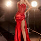 Embellished Satin Fitted Slit Gown By Ladivine CD868 - Women Evening Formal Gown - Special Occasion