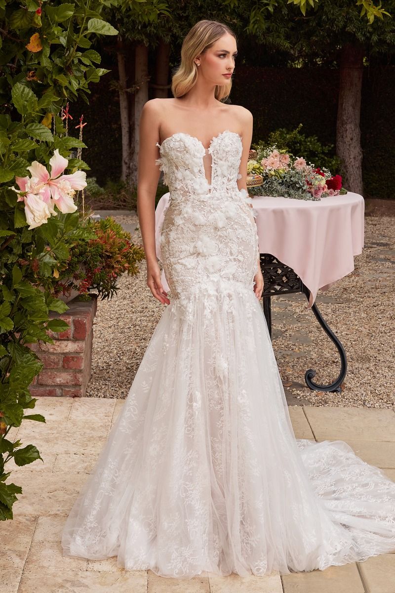 Lace & Tulle Strapless Mermaid Bridal Gown by Ladivine - CDS434W 6 / Off White-nude Lace & Tulle Strapless Mermaid Bridal Gown by Ladivine - CDS434W 6 / Off White-nude