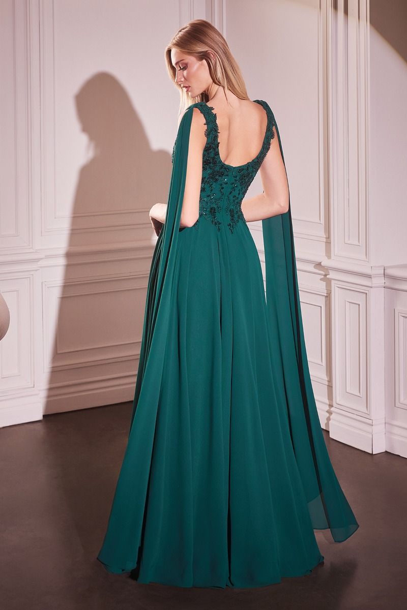 Chiffon Scoop Neckline A-Line Gown By Ladivine CDS509 - Women Evening Formal Gown - Special Occasion