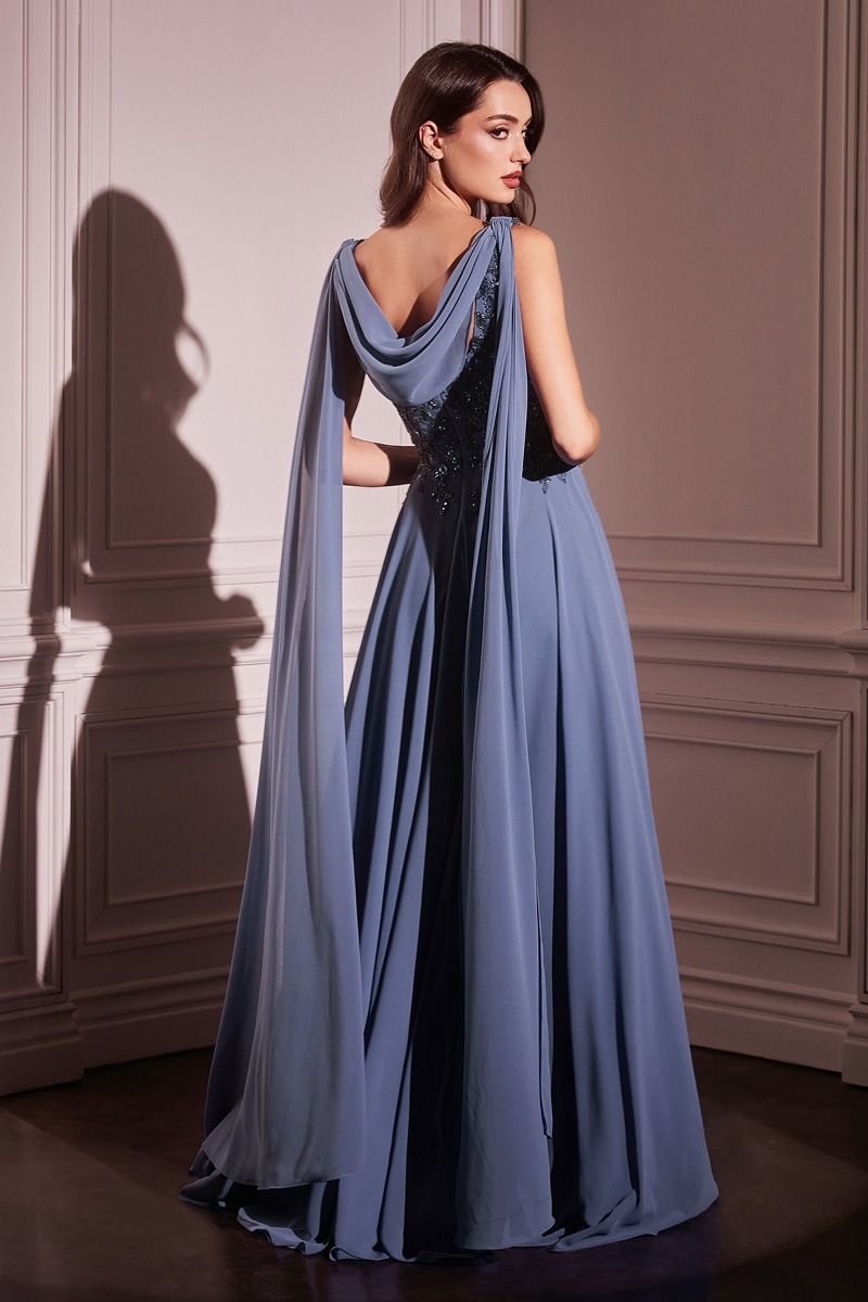 Chiffon Scoop Neckline A-Line Gown By Ladivine CDS509 - Women Evening Formal Gown - Special Occasion