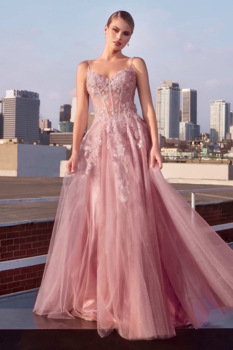 LaDivine CDS533 Prom Long A Line Formal Glitter Dress - Mauve / 10 LaDivine CDS533 Prom Long A Line Formal Glitter Dress - Mauve / 10