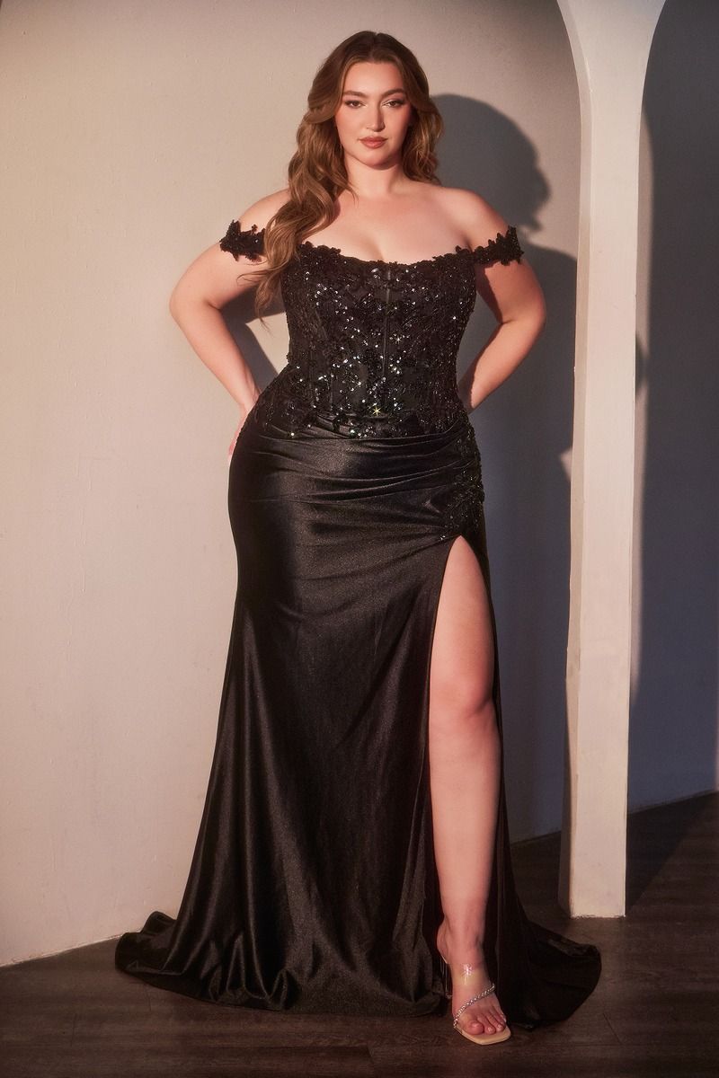Off Shoulder Scoop Neckline Gown By Ladivine CDS537C - Women Evening Formal Gown - Curves
