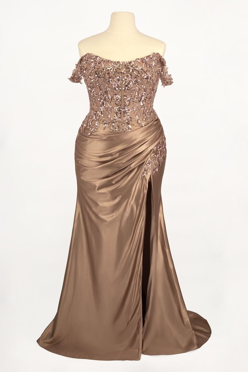 Off Shoulder Scoop Neckline Gown By Ladivine CDS537C - Women Evening Formal Gown - Curves