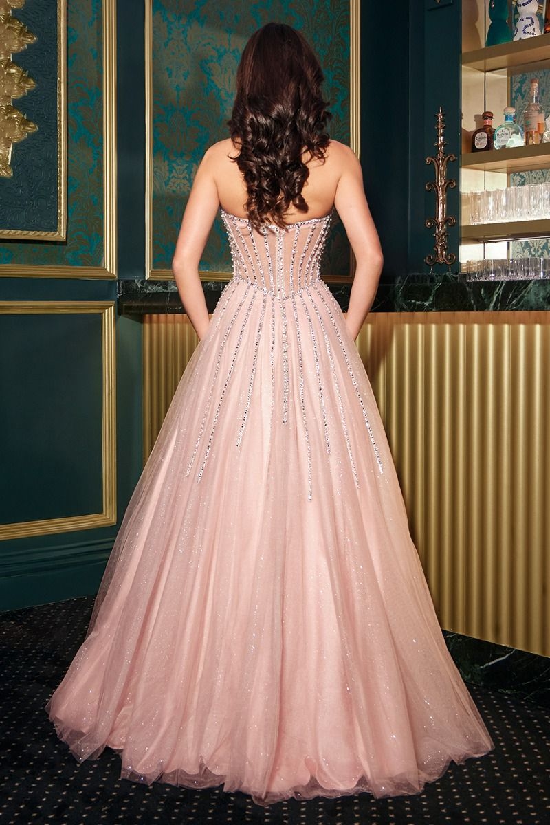 Glitter Layered Tulle A-Line Gown by Cinderella Divine CDS541 - Special Occasion