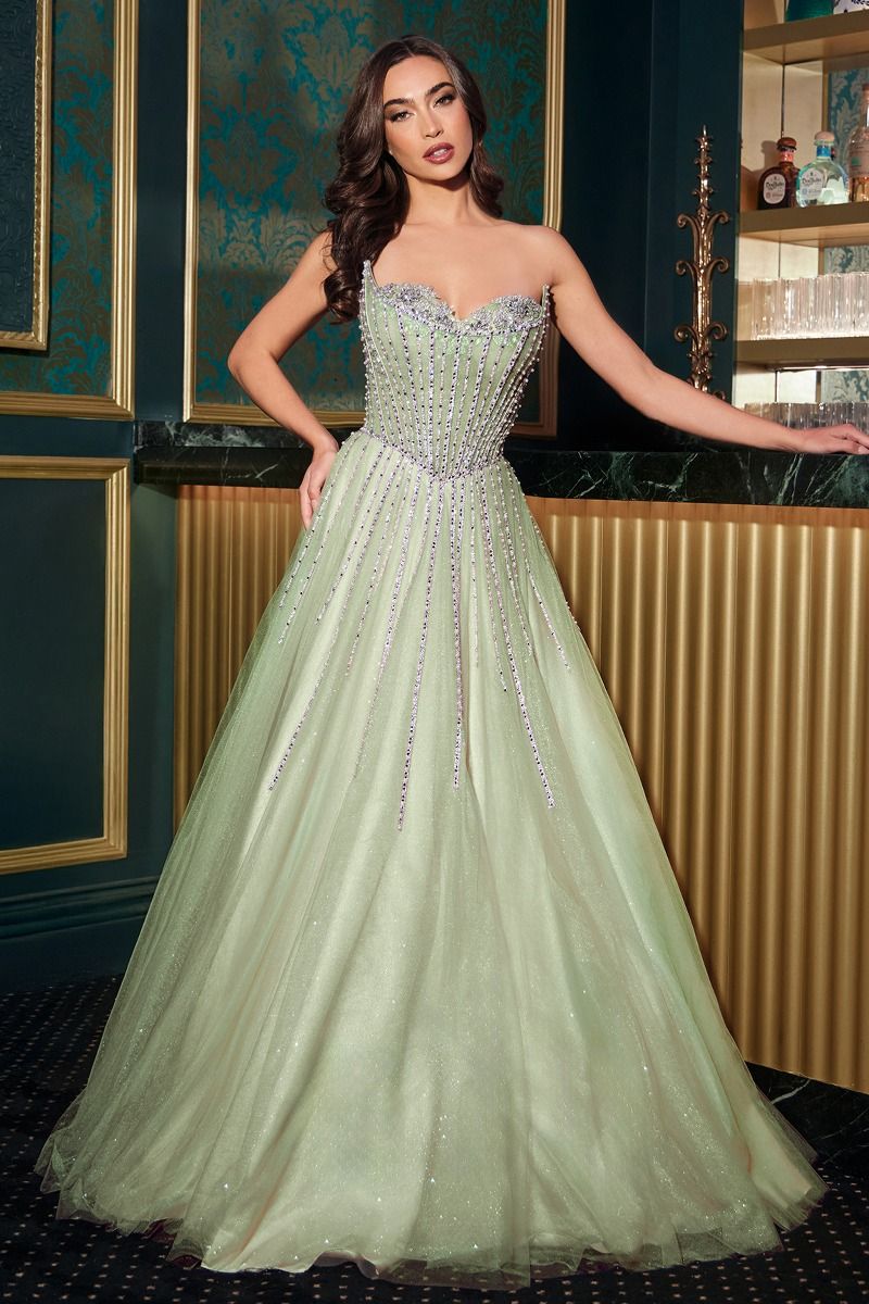 Glitter Layered Tulle A-Line Gown by Cinderella Divine CDS541 - Special Occasion