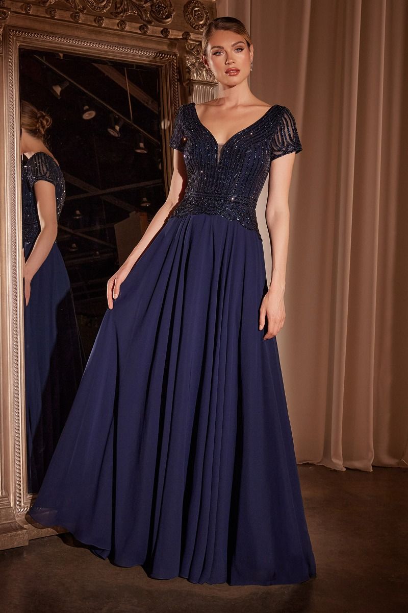Embellished Chiffon Beaded A-Line Gown By Ladivine CL07 - Women Evening Formal Gown - Special Occasion/Curves