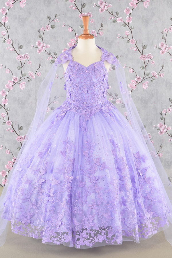 Butterfly Sequin Sweetheart Neckline Kids Mini Quince Dress by Elizabeth K - GK114
