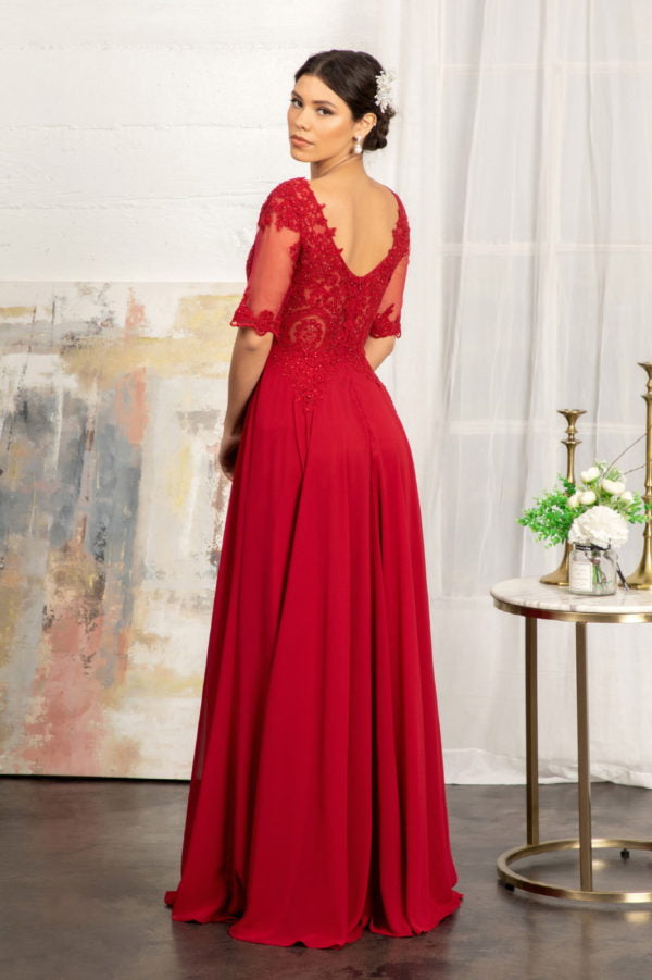 Elizabeth K - GL1982 - Embroidery Chiffon V-Neckline Dress