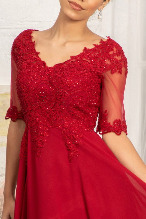 Elizabeth K - GL1982 - Embroidery Chiffon V-Neckline Dress