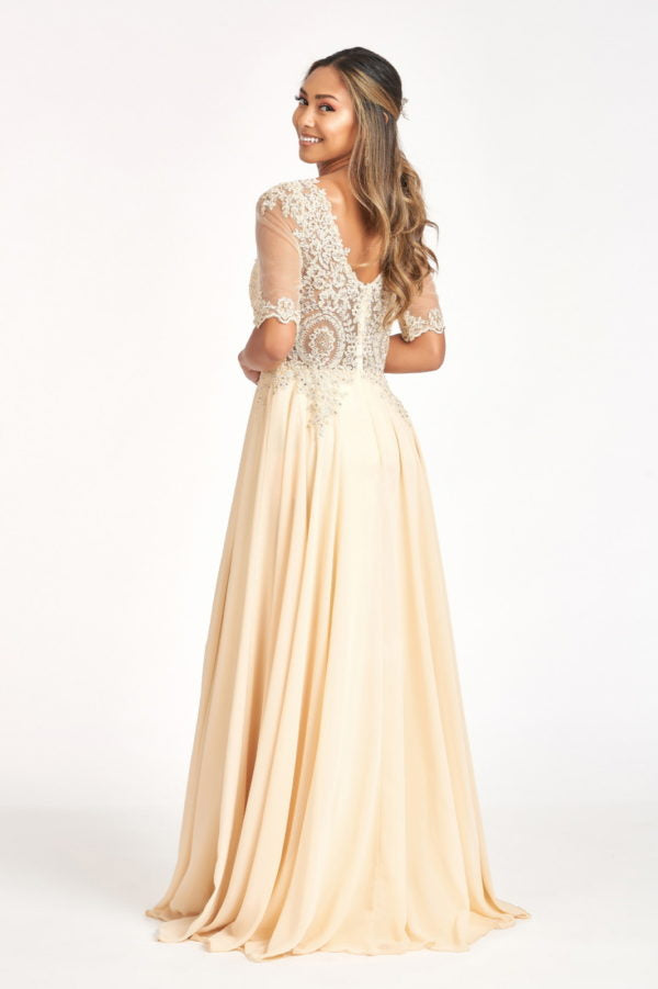 Elizabeth K - GL1982 - Embroidery Chiffon V-Neckline Dress