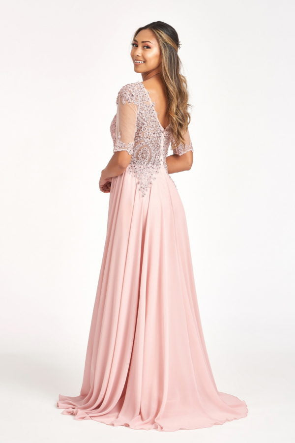 Elizabeth K - GL1982 - Embroidery Chiffon V-Neckline Dress