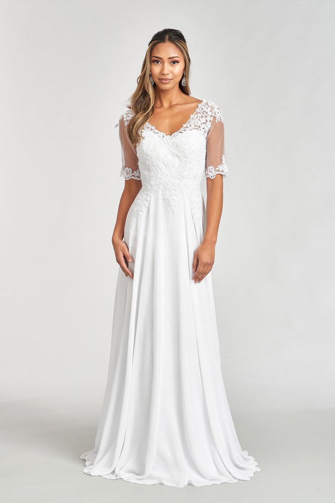 Elizabeth K - GL1982 - Embroidery Chiffon V-Neckline Dress