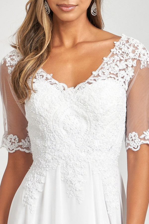 Elizabeth K - GL1982 - Embroidery Chiffon V-Neckline Dress