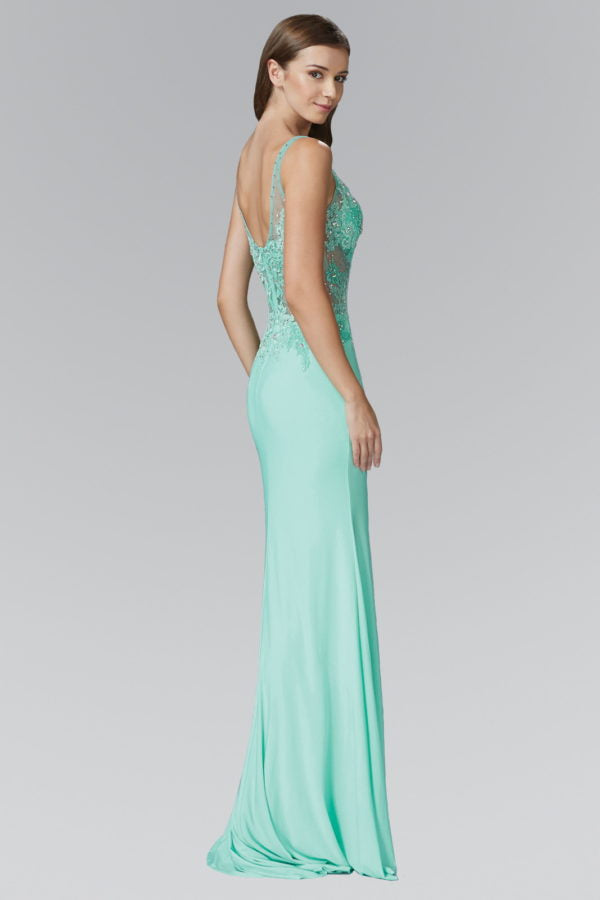 Jersey Sleeveless V-Neck with Sheer Midriff Dress by Elizabeth K - GL2052 - Special Occasion/Curves