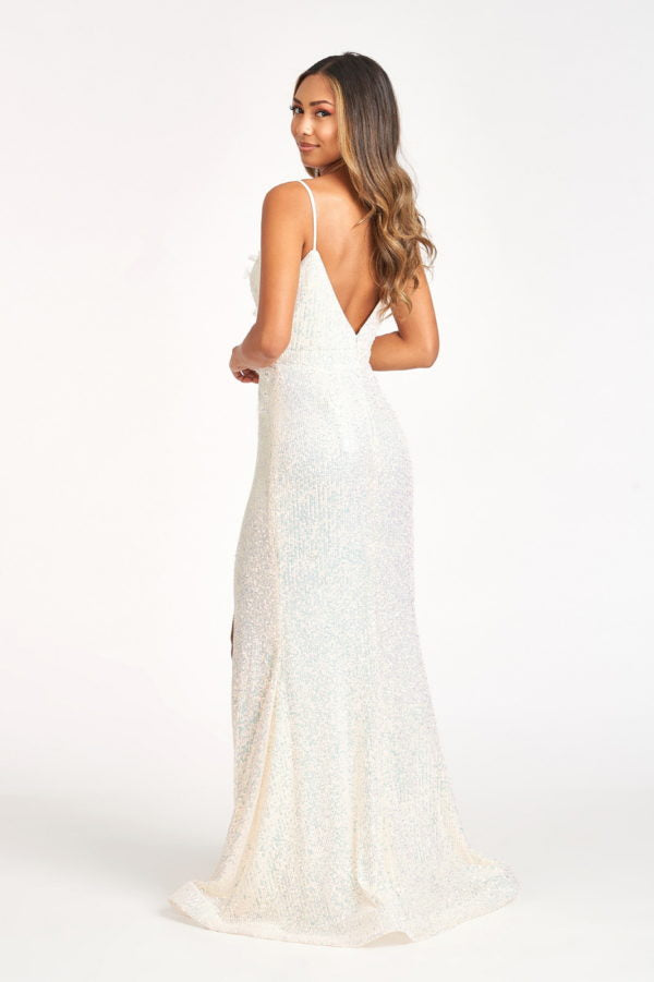 Elizabeth K - GL3055 - Sequin V-Neck Mermaid Side Slit Dress - Special Occasion/Curves